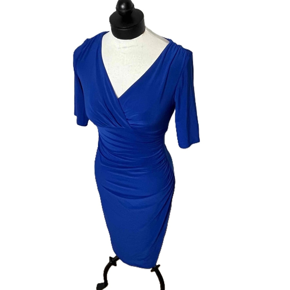 Lauren Ralph Lauren Blue Ruched Short Sleeve Knee‎ Length Bodycon Dress Size 2
